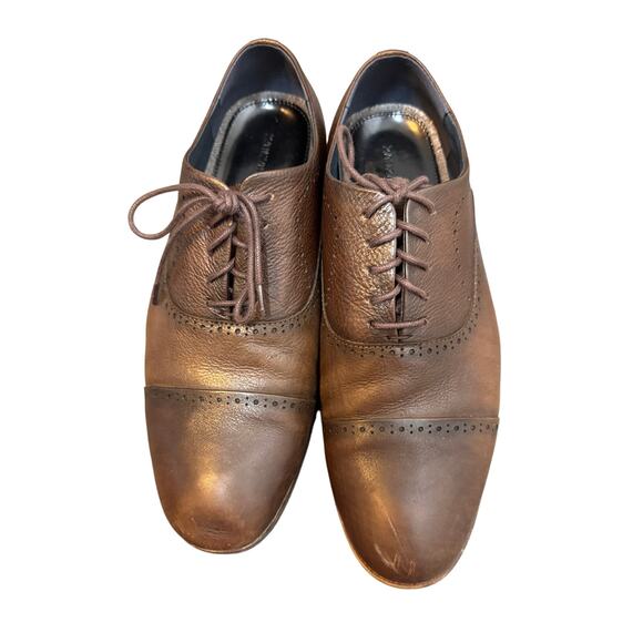 Men\'s Warehouse Size 11D Wide Brown Leather Oxford Dress Shoes Lace up main image 5
